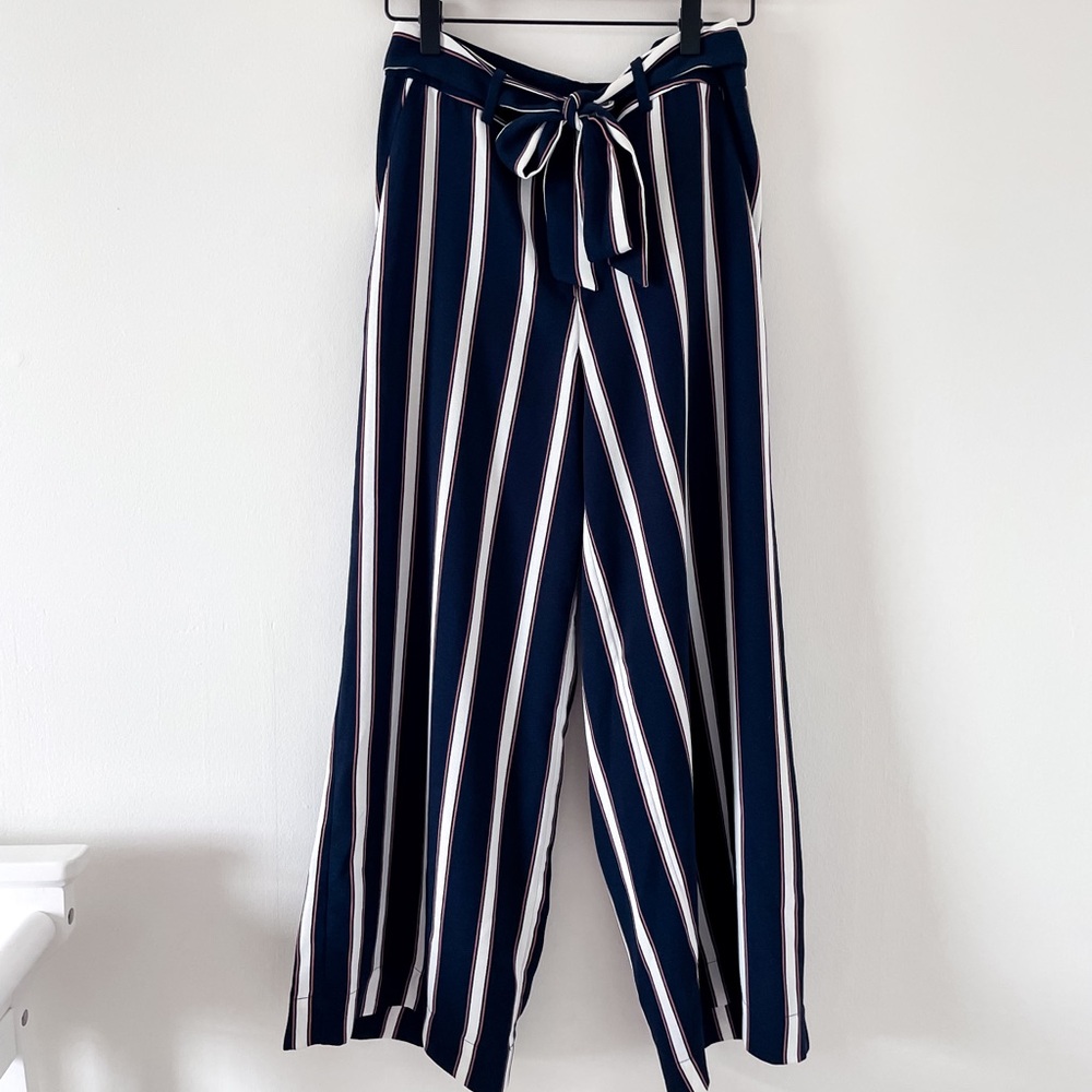 LOFT Striped Crop Pants with Tie Belt